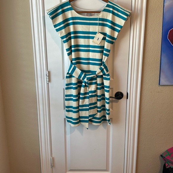 Dresses & Skirts - Bell Striped teal and White women’s Dress